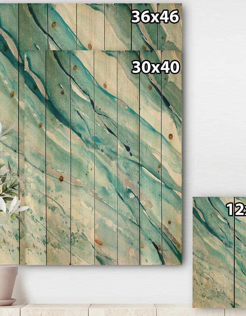 DesignQ Silver Springs I Blue Green - Nautical & Coastal Print On Natural Pine Wood