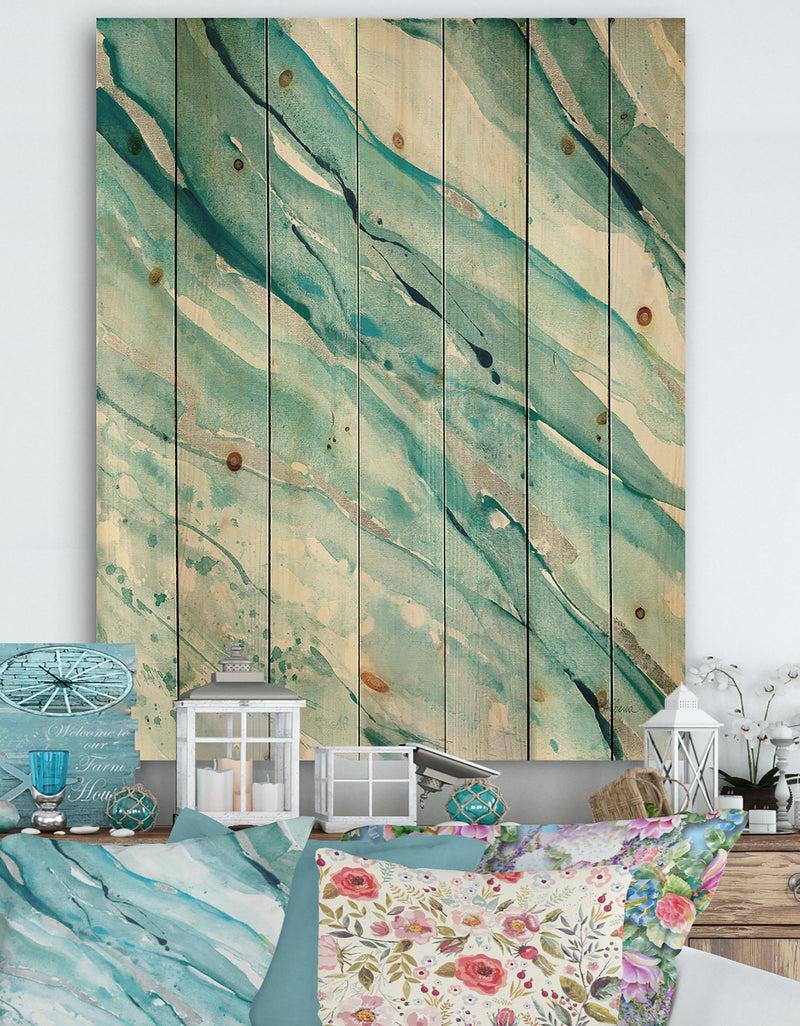 DesignQ Silver Springs I Blue Green - Nautical & Coastal Print on Natural Pine Wood