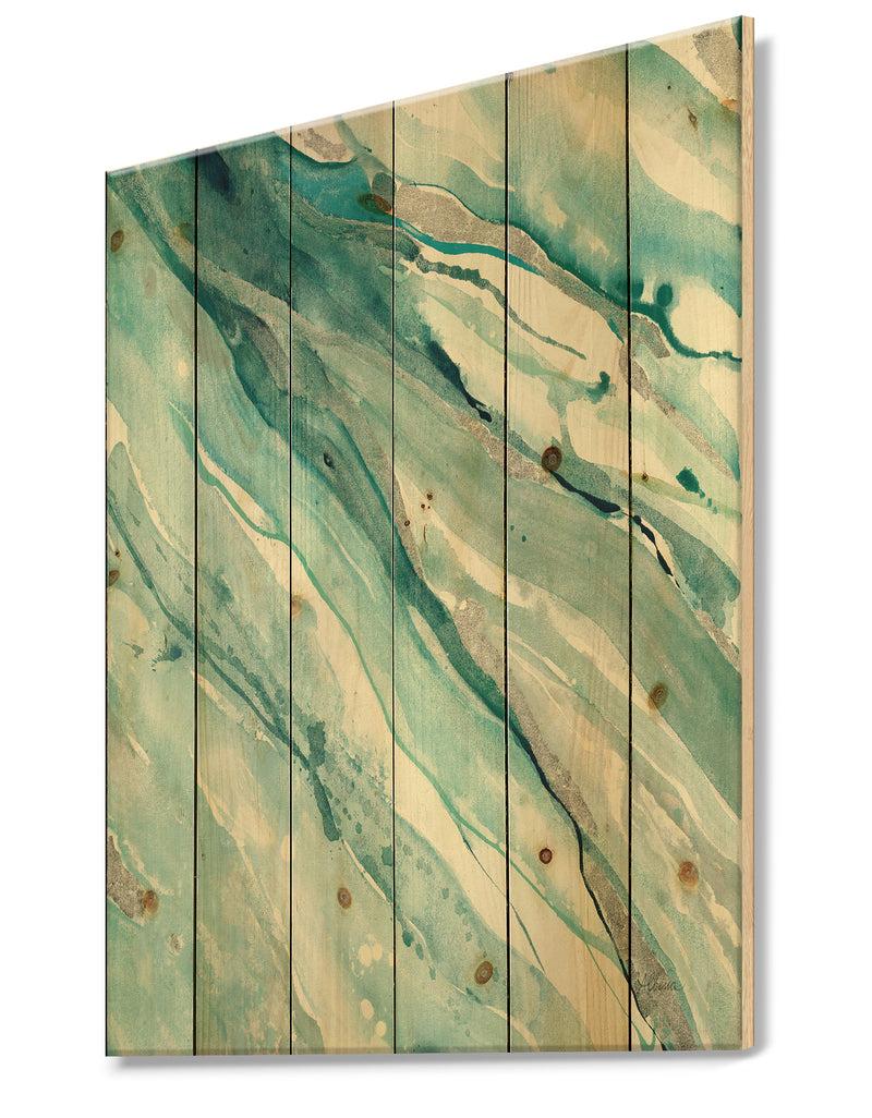 DesignQ Silver Springs II Blue Green - Nautical & Coastal Print On Natural Pine Wood