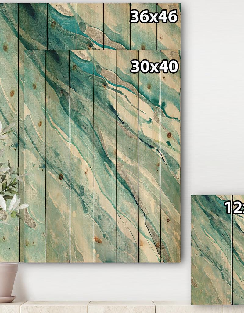 DesignQ Silver Springs II Blue Green - Nautical & Coastal Print On Natural Pine Wood
