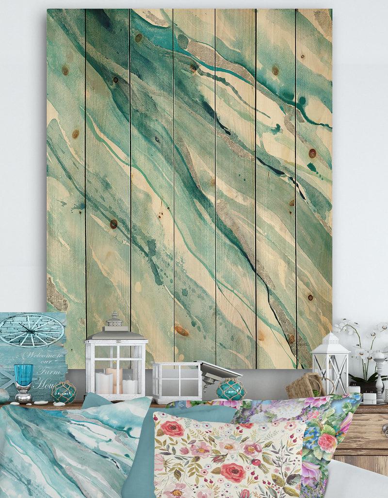 DesignQ Silver Springs II Blue Green - Nautical & Coastal Print on Natural Pine Wood
