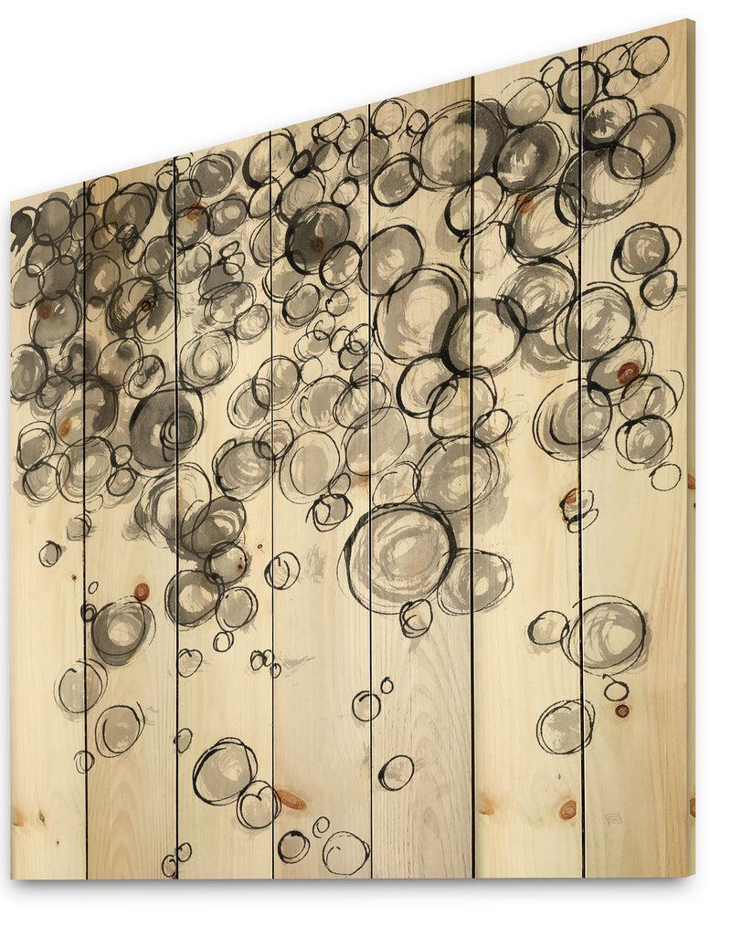 DesignQ Simple Bubbles IV - Mid-Century Modern Print On Natural Pine Wood