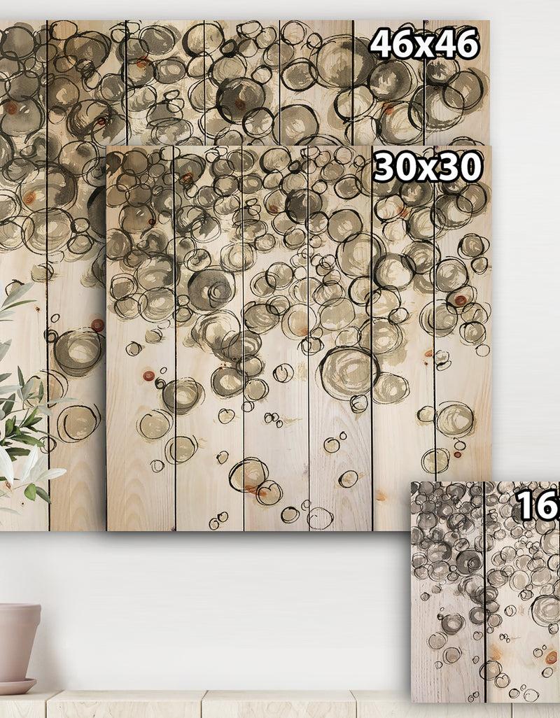 DesignQ Simple Bubbles IV - Mid-Century Modern Print On Natural Pine Wood