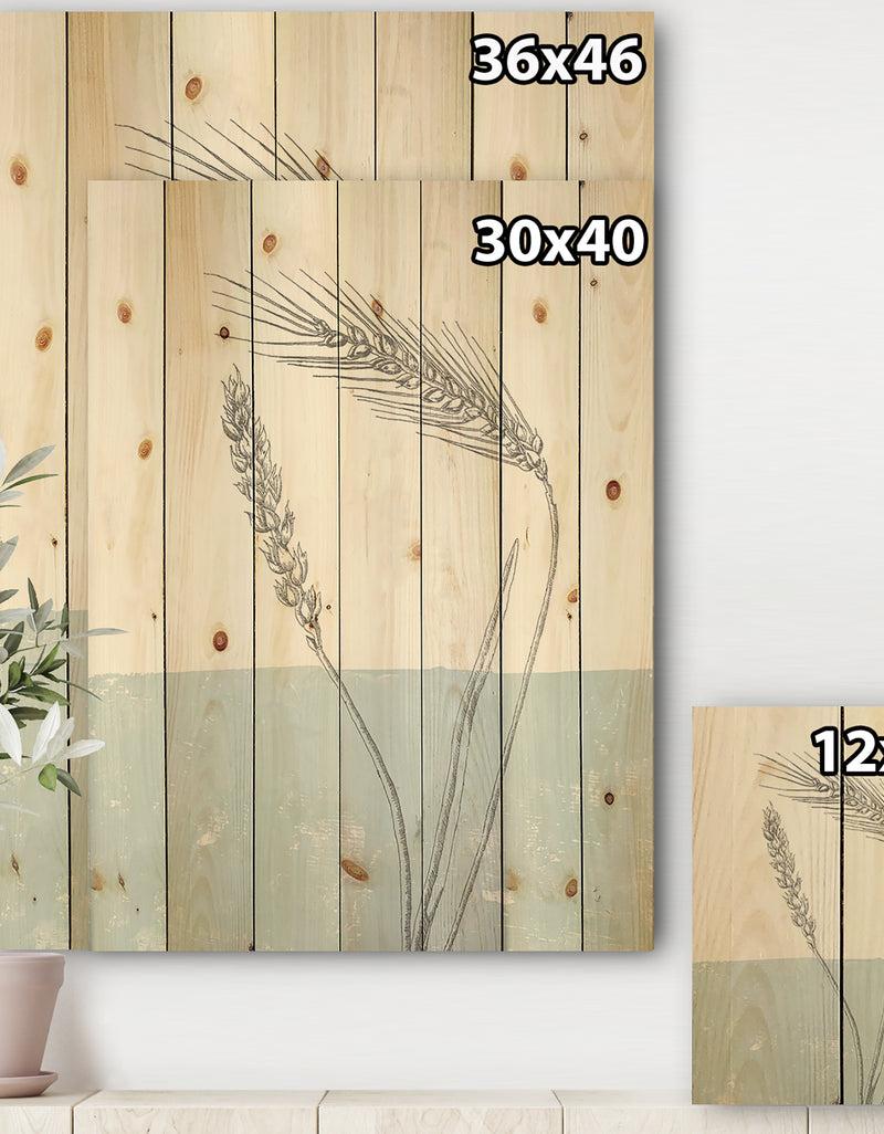 DesignQ Simple Natural Element - Wheat I - Cottage Print On Natural Pine Wood