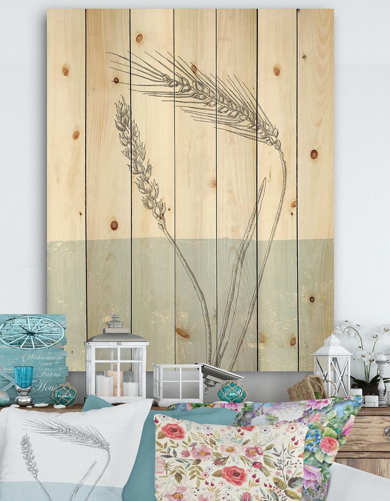DesignQ Simple Natural Element - Wheat I - Cottage Print on Natural Pine Wood