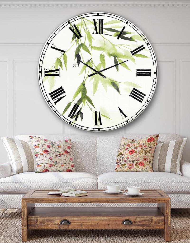 DesignQ Simplist Bamboo Leaves I - Lake House Large Wall CLock