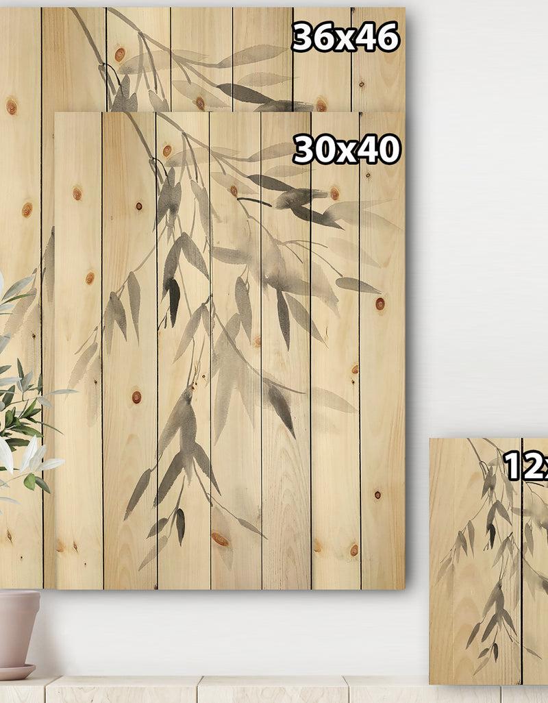 DesignQ Simplist Bamboo Leaves IV - Cabin & Lodge Print On Natural Pine Wood