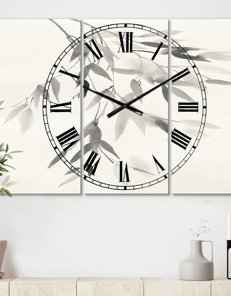 DesignQ Simplist Bamboo Leaves IV - Cottage 3 Panels Oversized Wall CLock