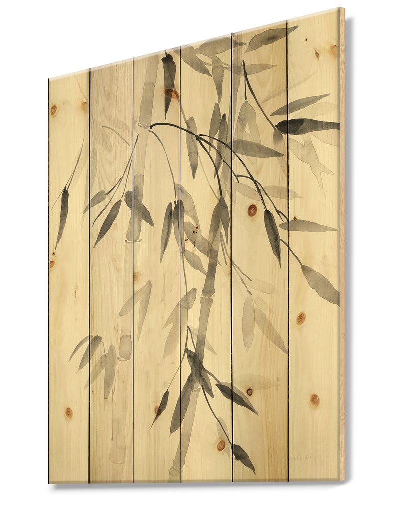 DesignQ Simplist Bamboo Leaves V - Cabin & Lodge Print On Natural Pine Wood