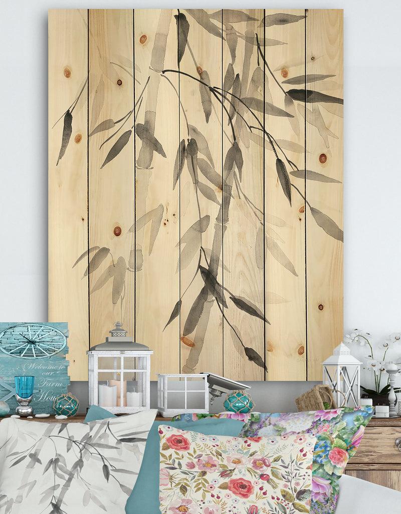 DesignQ Simplist Bamboo Leaves V - Cabin & Lodge Print on Natural Pine Wood