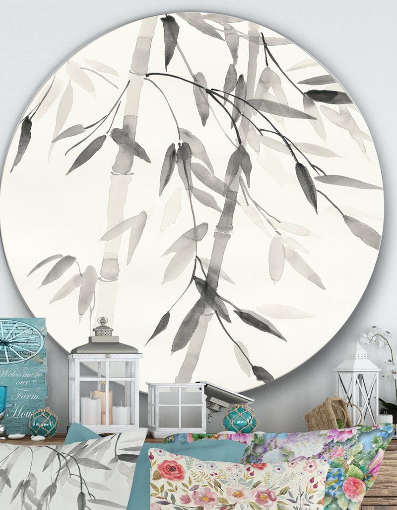 DesignQ Simplist Bamboo Leaves V - Farmhouse Metal Circle Wall Art