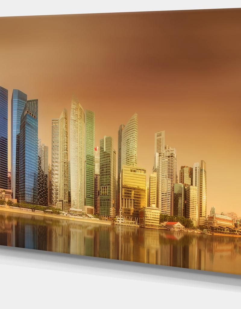 DesignQ Singapore Skyline Under Brown Sky - Cityscape Wall Art On Canvas