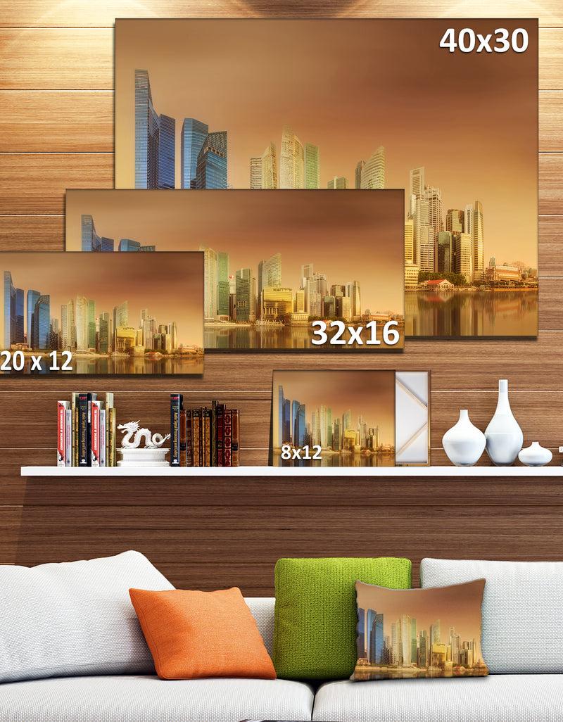 DesignQ Singapore Skyline Under Brown Sky - Cityscape Wall Art On Canvas