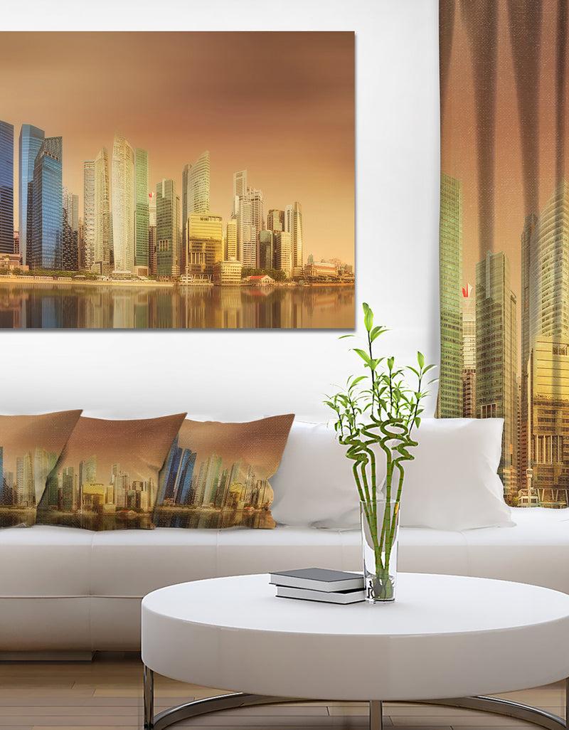DesignQ Singapore Skyline under Brown Sky - Cityscape Wall Art on Canvas