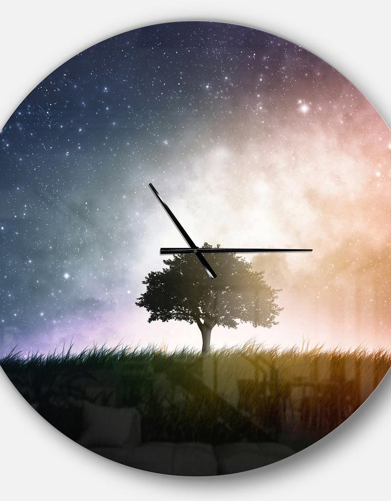 DesignQ Single Tree Space Background - Oversized Traditional Wall CLock