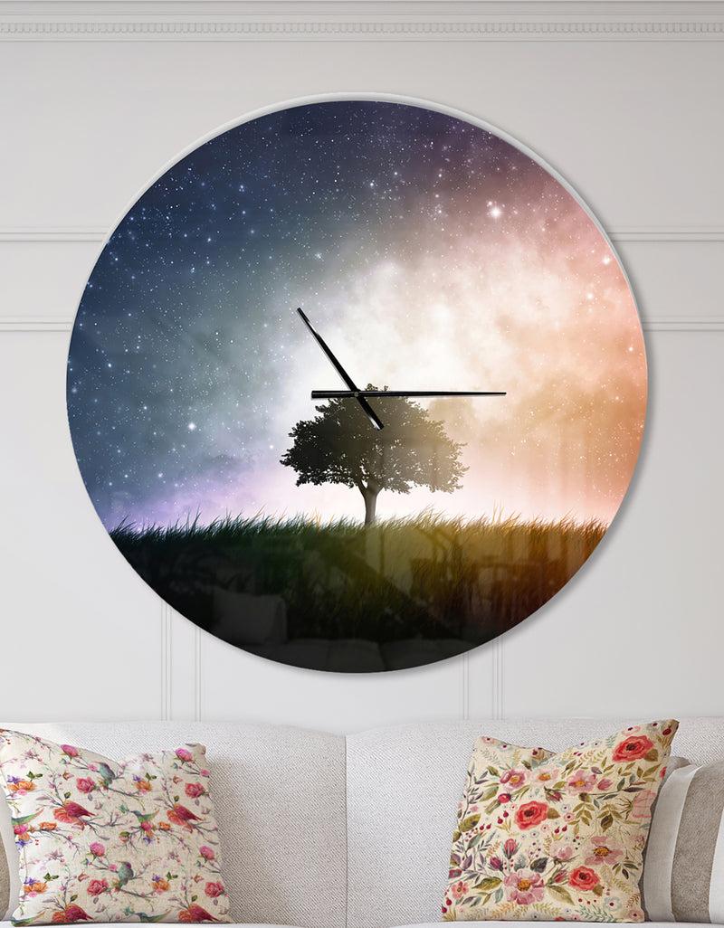 DesignQ Single Tree Space Background - Oversized Traditional Wall CLock