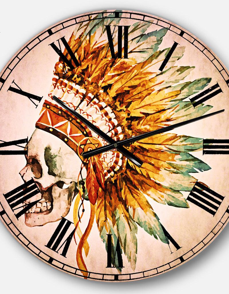 DesignQ Skull With Feathers - Abstract Large Wall CLock