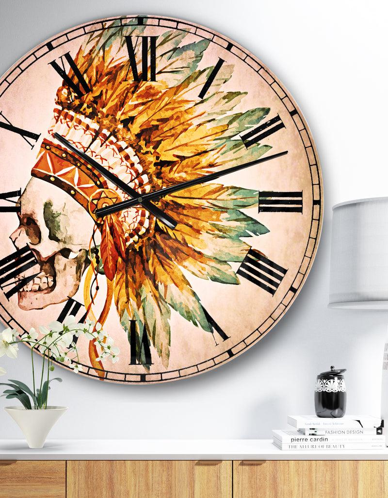 DesignQ Skull with Feathers - Abstract Large Wall CLock