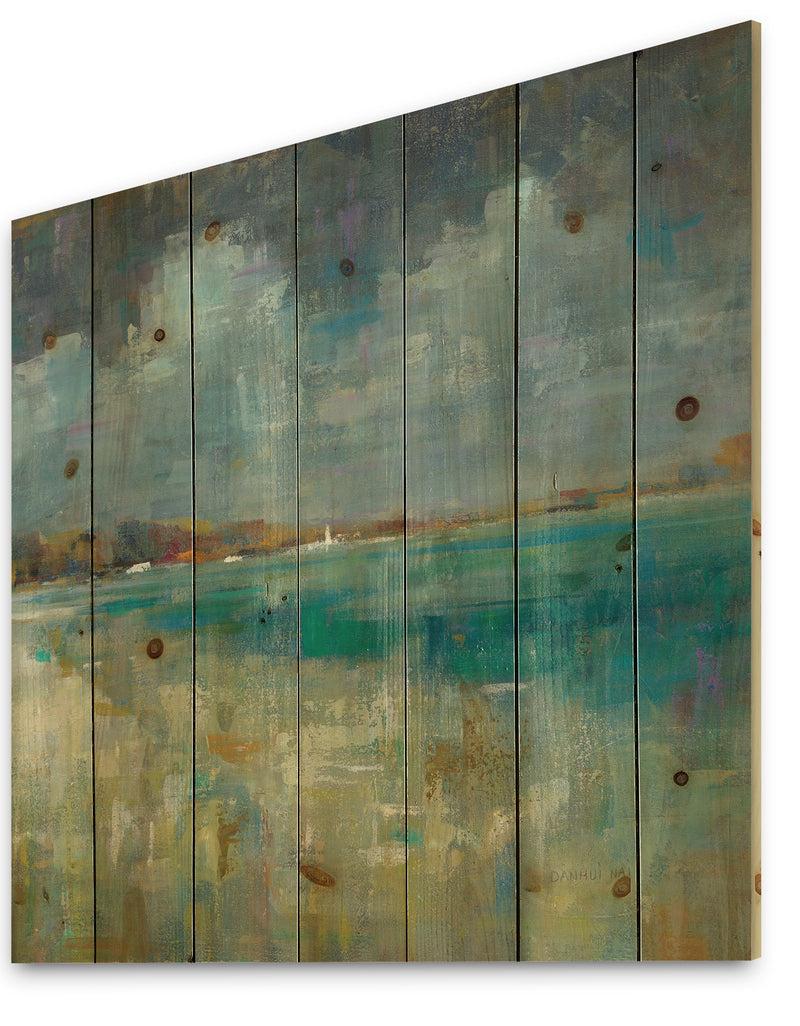 DesignQ Sky And Sea - Nautical & Coastal Print On Natural Pine Wood