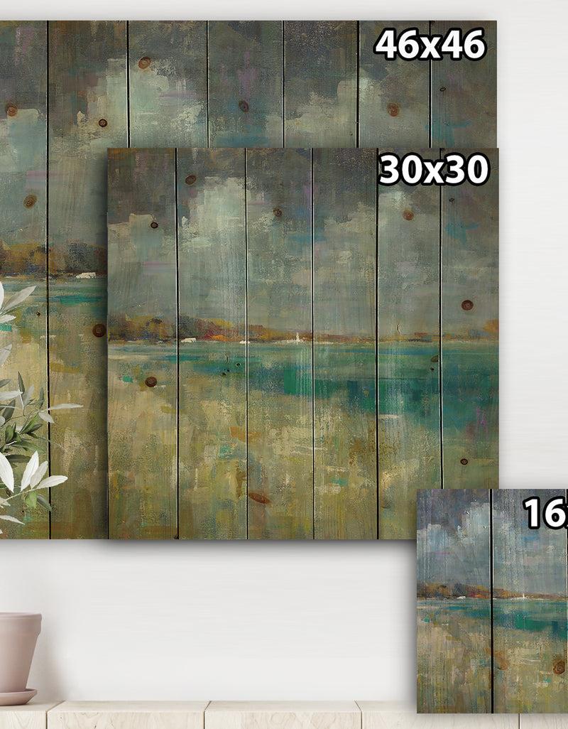 DesignQ Sky And Sea - Nautical & Coastal Print On Natural Pine Wood