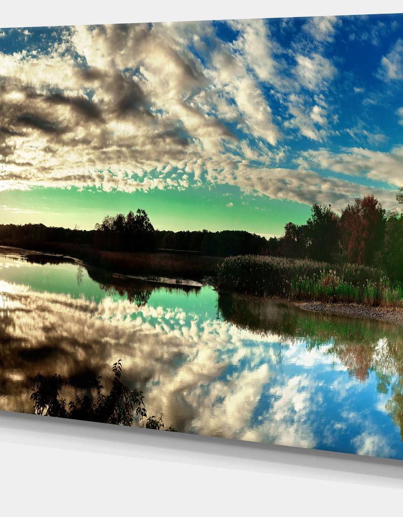DesignQ Sky Clouds Mirrored In River Panorama - Landscape Art Canvas Print