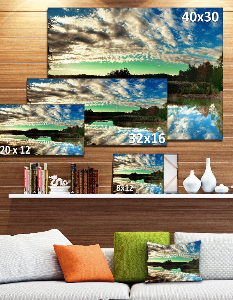 DesignQ Sky Clouds Mirrored In River Panorama - Landscape Art Canvas Print