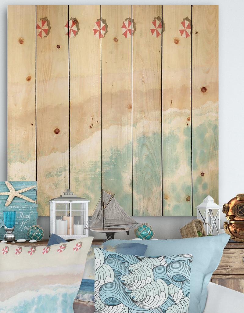 DesignQ Sky Seaview I - Nautical & Coastal Print on Natural Pine Wood