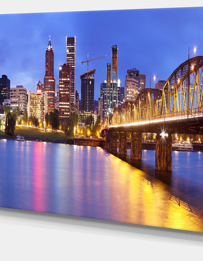 DesignQ Skyline Across The Willamette River - Extra Large Cityscape Wall Art