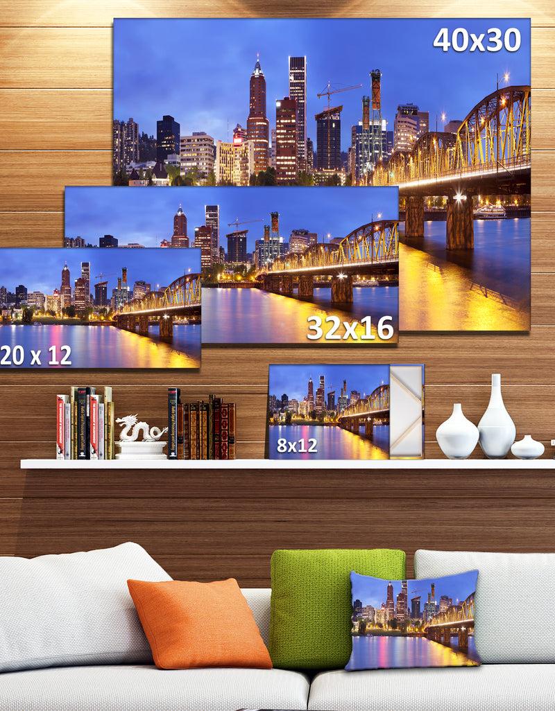 DesignQ Skyline Across The Willamette River - Extra Large Cityscape Wall Art