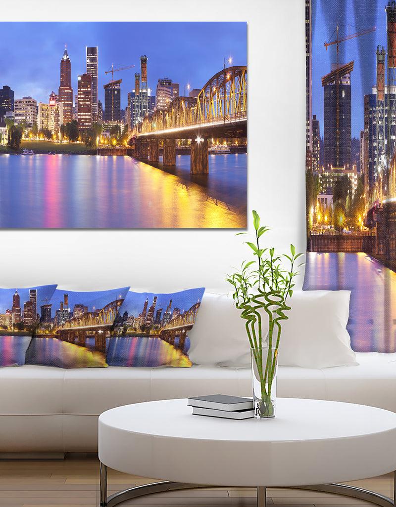 DesignQ Skyline Across The Willamette River - Extra Large Cityscape Wall Art