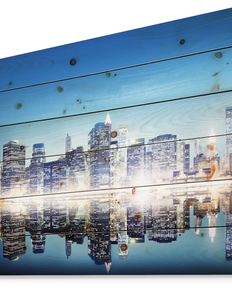 DesignQ Skyscraper On New York City - Cityscape Print On Natural Pine Wood