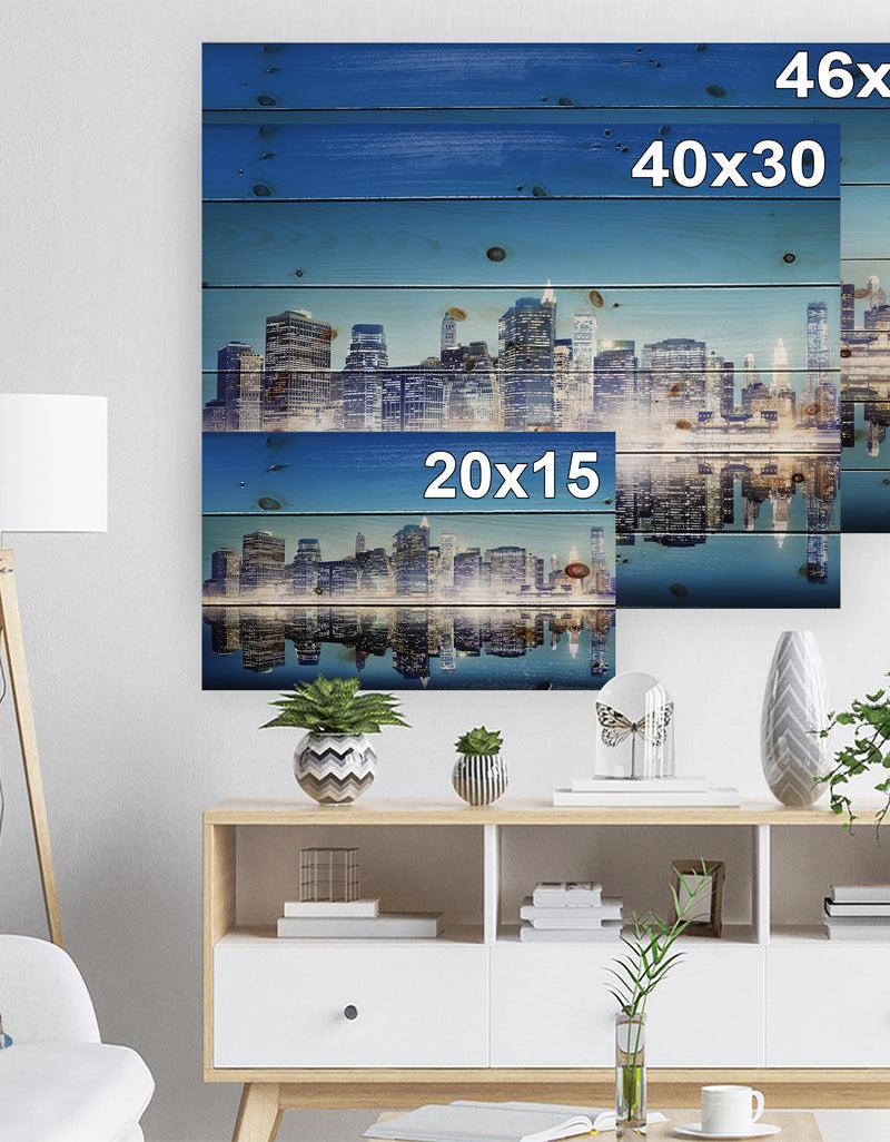 DesignQ Skyscraper On New York City - Cityscape Print On Natural Pine Wood