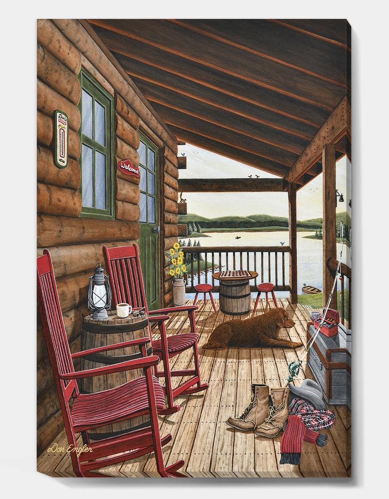 DesignQ Sleeping Dog At The Lake House - Lake House Canvas Art Print