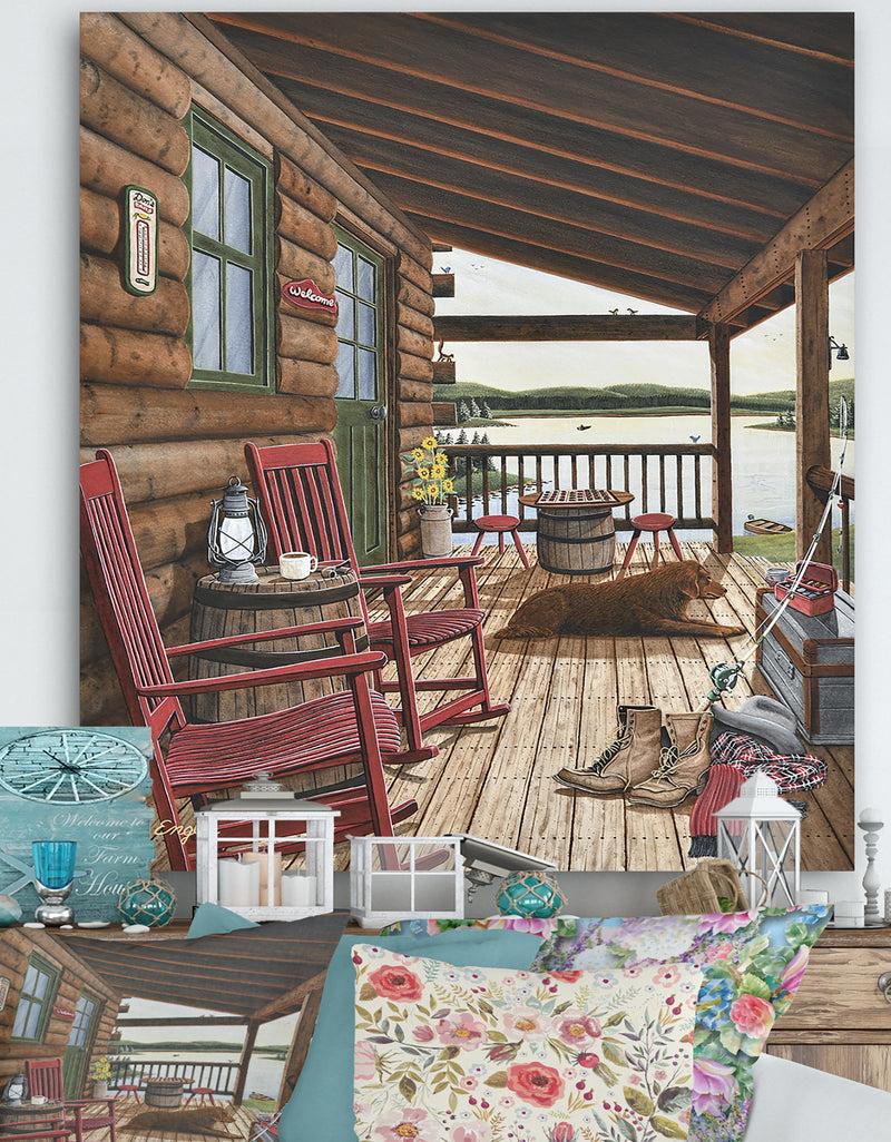 DesignQ Sleeping Dog At The Lake House - Lake House Canvas Art Print