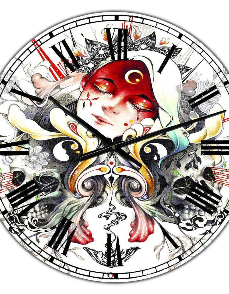 DesignQ Sleeping Girl On Blossoming Skulls - Large Modern Wall Clock