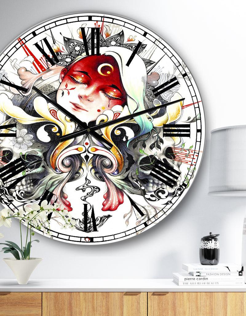DesignQ Sleeping Girl on Blossoming Skulls - Large Modern Wall Clock