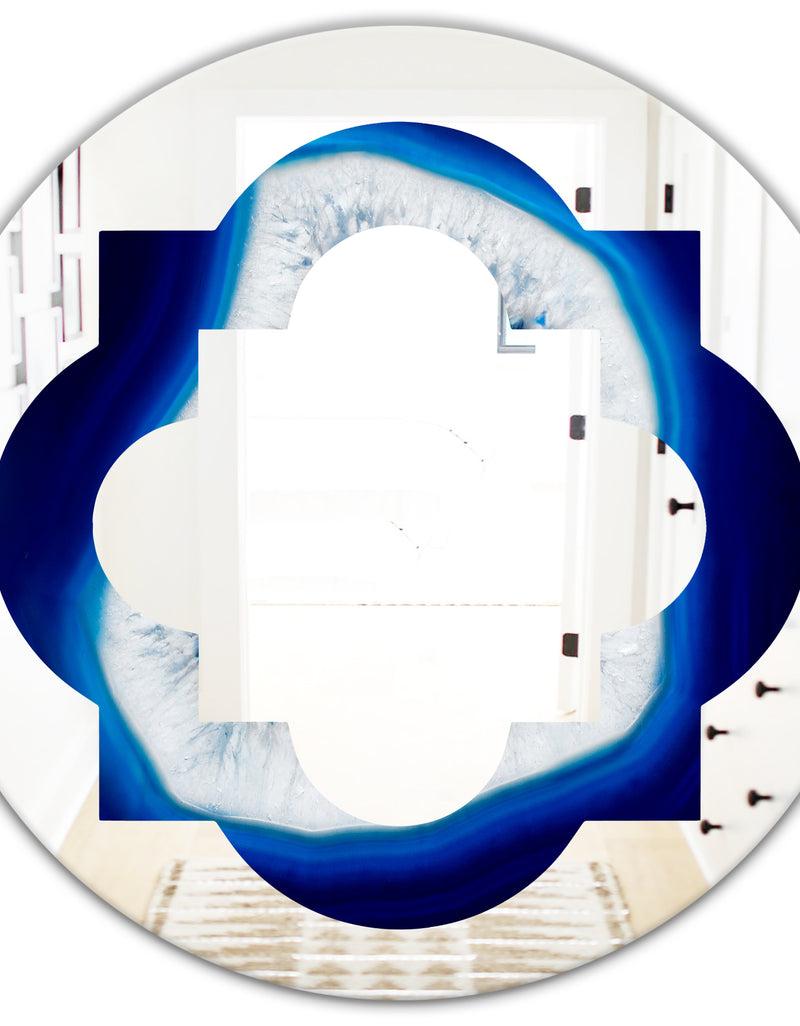 DesignQ Slice Of Blue Agate Crystal - Modern Round Or Oval Wall Mirror - Quatrefoil