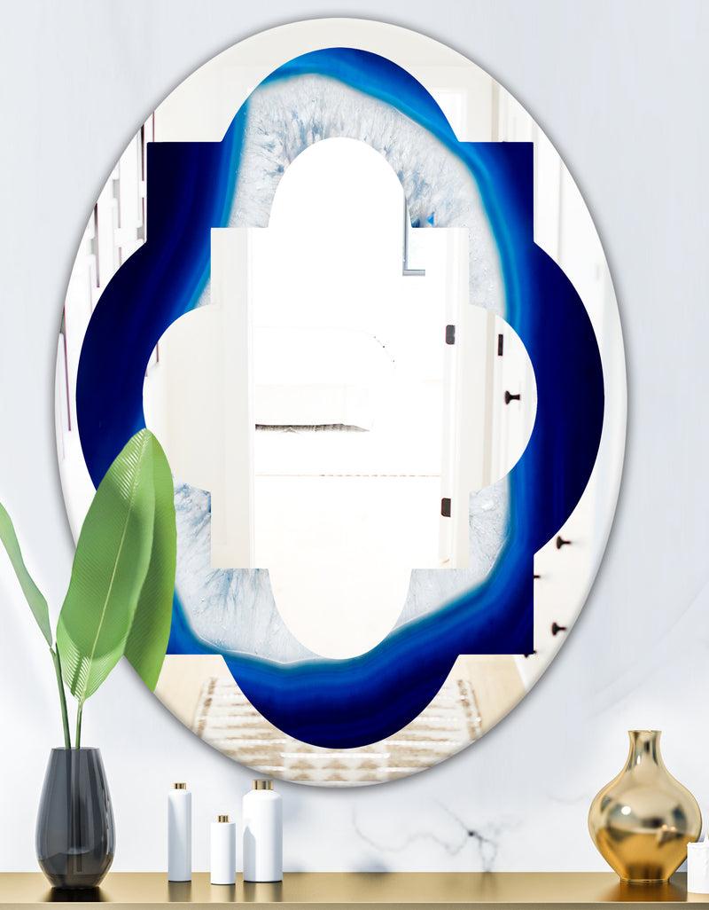 DesignQ Slice Of Blue Agate Crystal - Modern Round Or Oval Wall Mirror - Quatrefoil