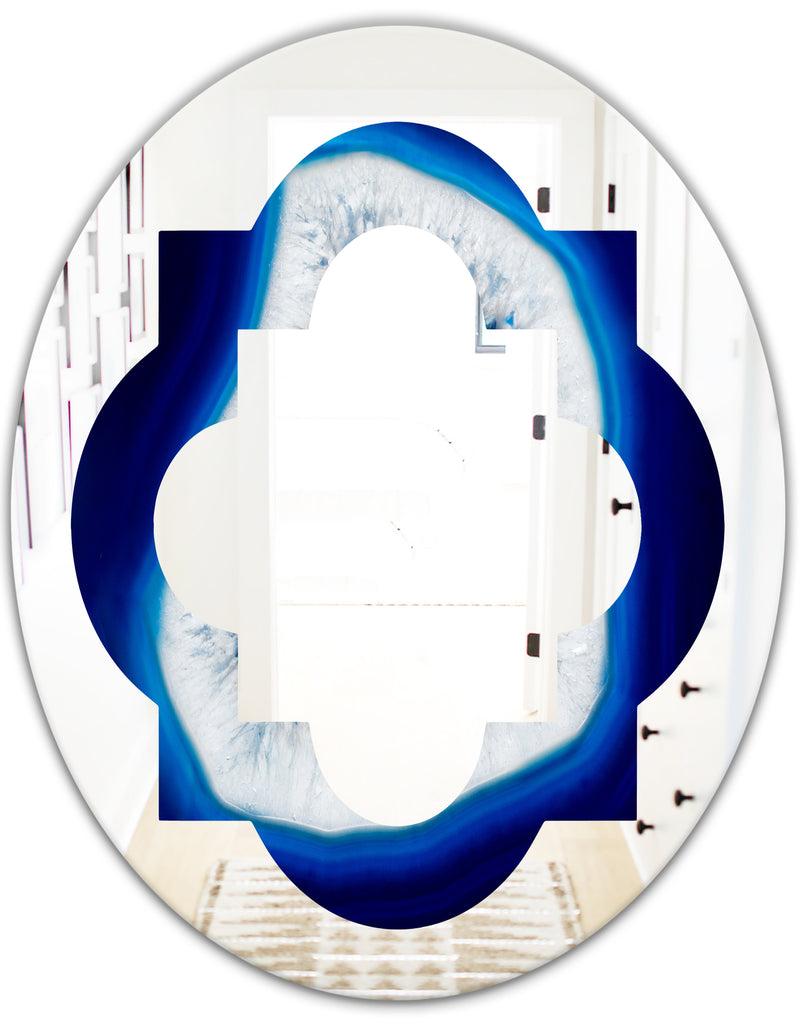 DesignQ Slice Of Blue Agate Crystal - Modern Round Or Oval Wall Mirror - Quatrefoil