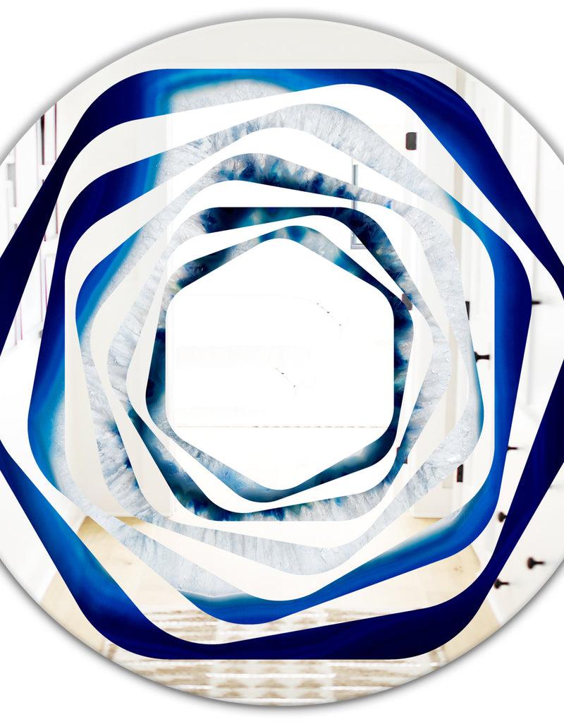 DesignQ Slice Of Blue Agate Crystal - Modern Round Or Oval Wall Mirror - Whirl