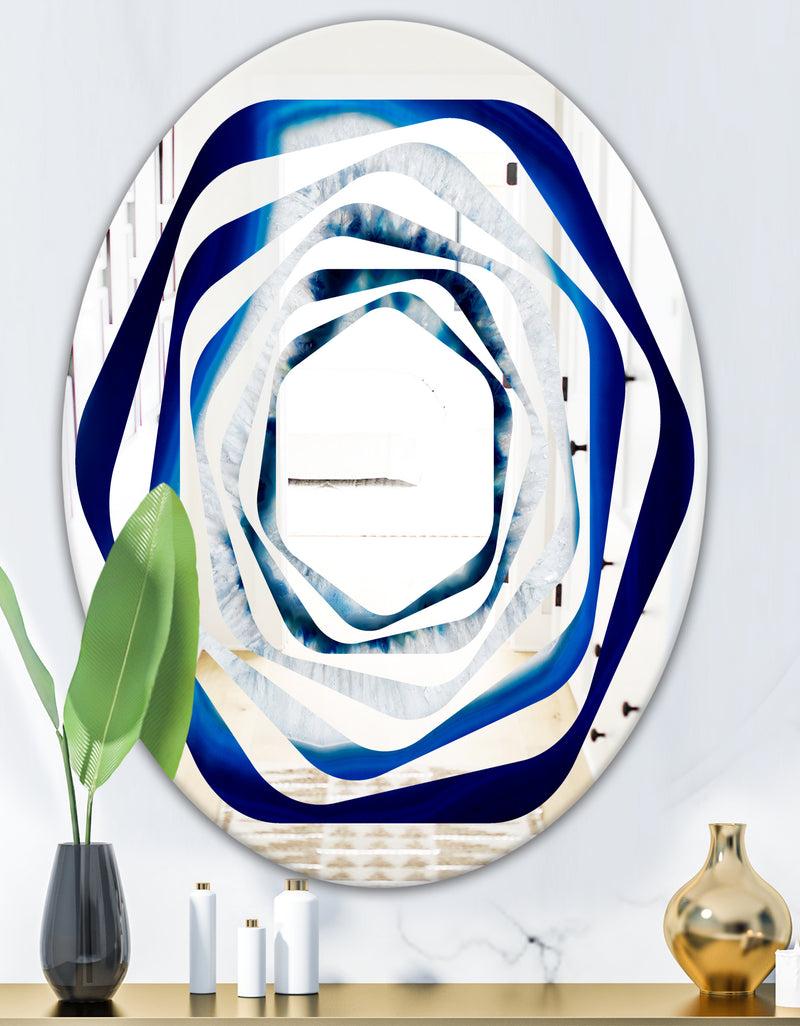 DesignQ Slice Of Blue Agate Crystal - Modern Round Or Oval Wall Mirror - Whirl