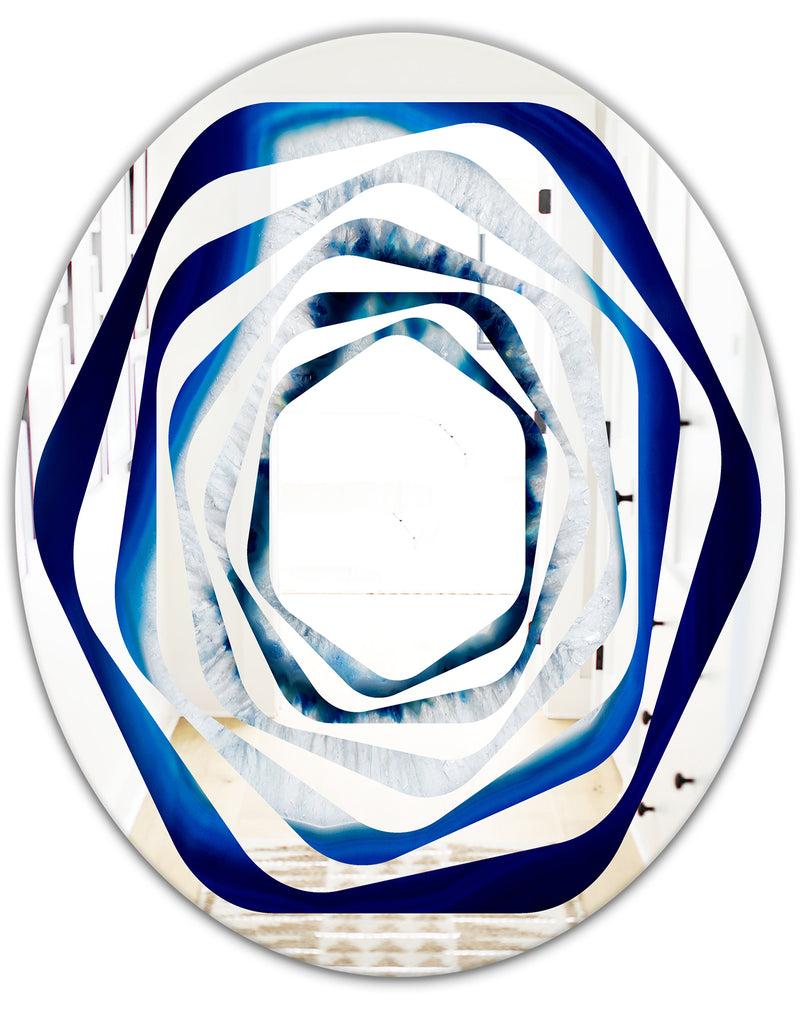 DesignQ Slice Of Blue Agate Crystal - Modern Round Or Oval Wall Mirror - Whirl