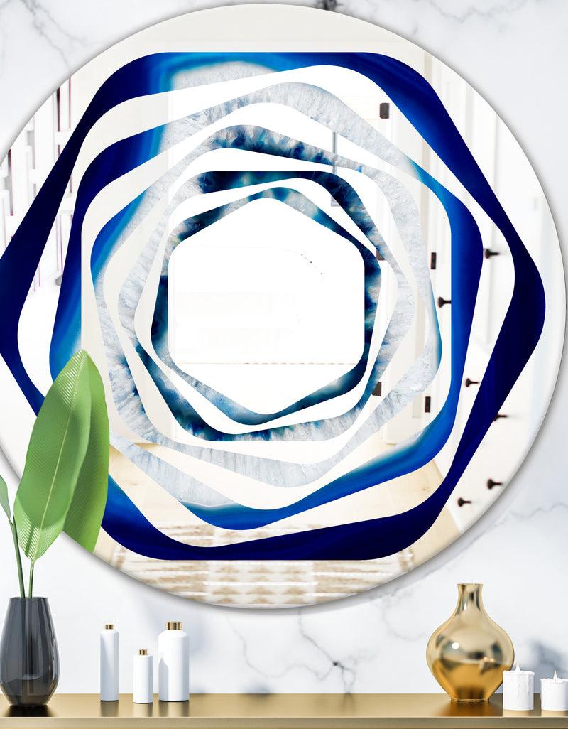DesignQ Slice of blue agate crystal - Modern Round or Oval Wall Mirror - Whirl