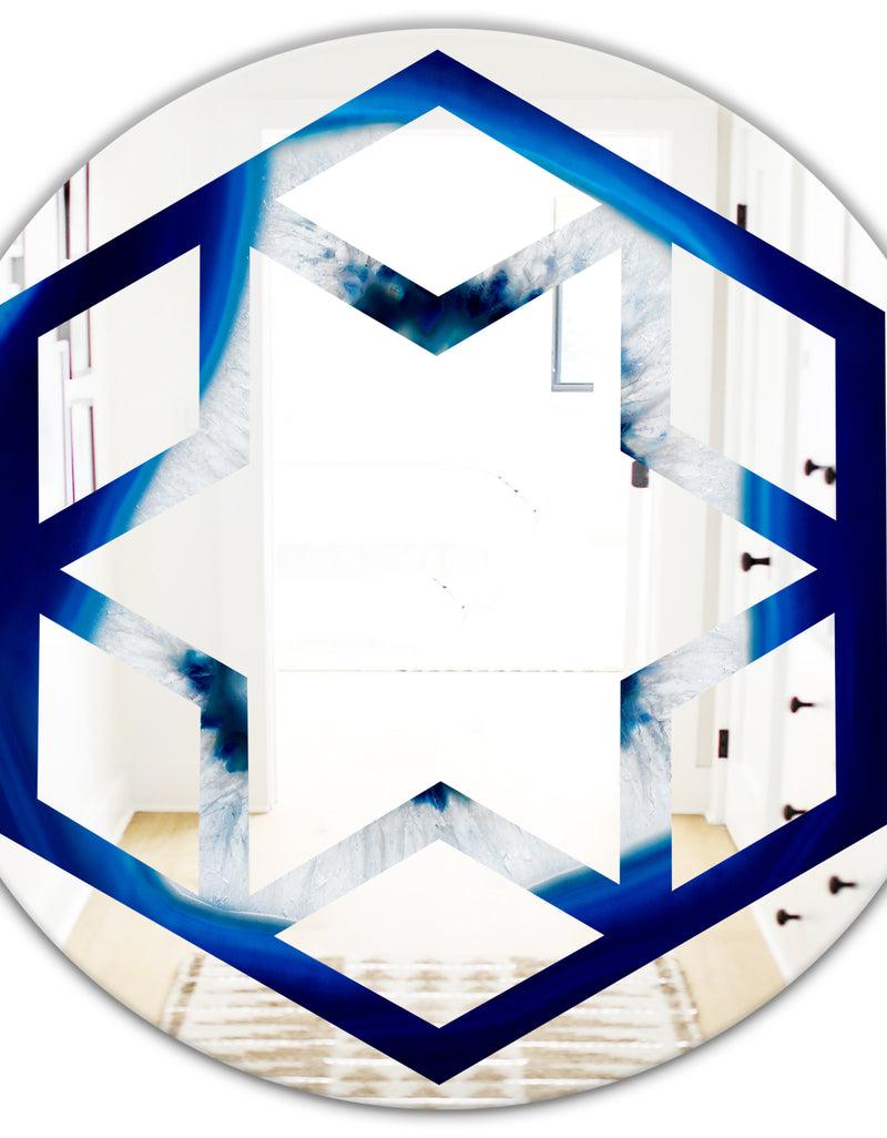 DesignQ Slice Of Blue Agate Crystal - Modern Round Or Oval Wall Mirror - Hexagon Star