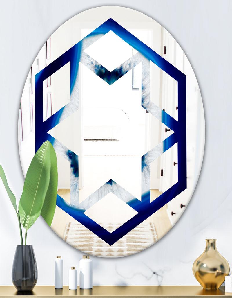 DesignQ Slice Of Blue Agate Crystal - Modern Round Or Oval Wall Mirror - Hexagon Star