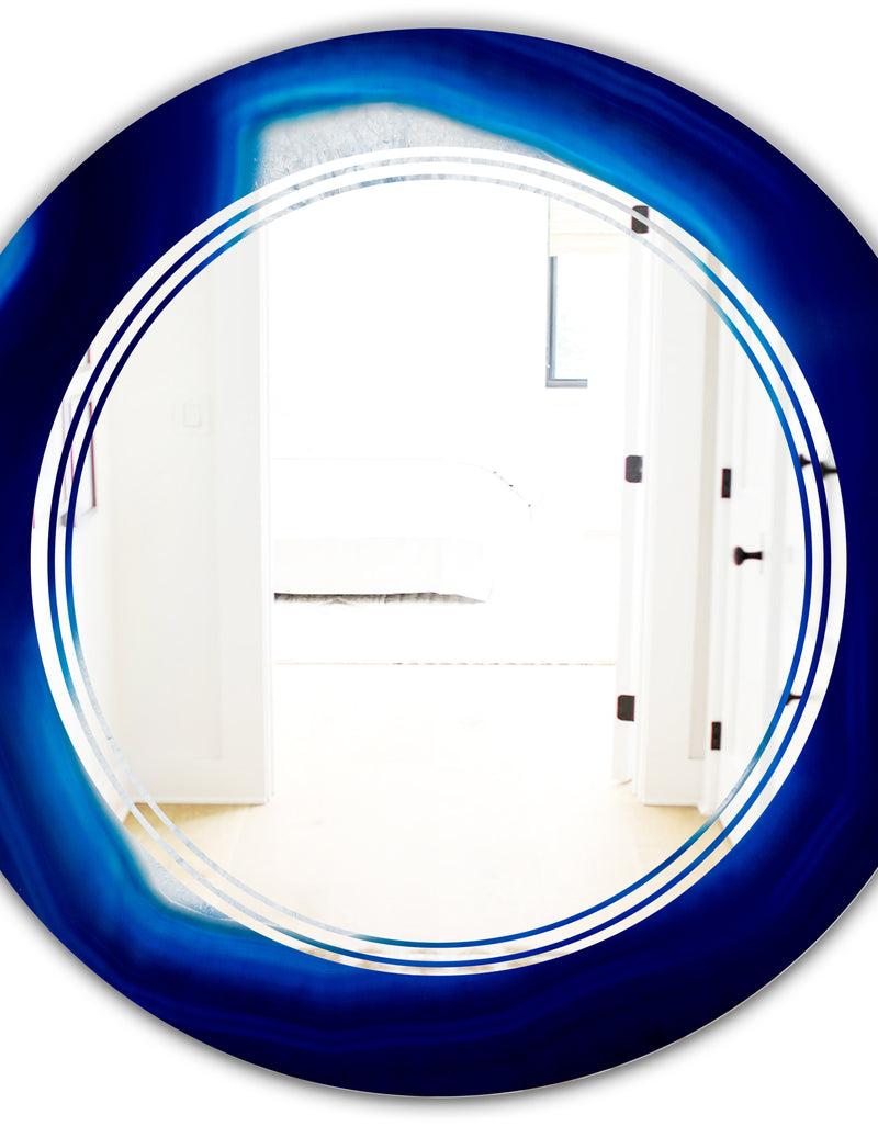 DesignQ Slice Of Blue Agate Crystal - Modern Round Or Oval Wall Mirror - Triple C