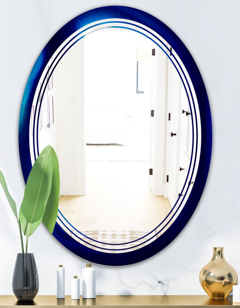 DesignQ Slice Of Blue Agate Crystal - Modern Round Or Oval Wall Mirror - Triple C