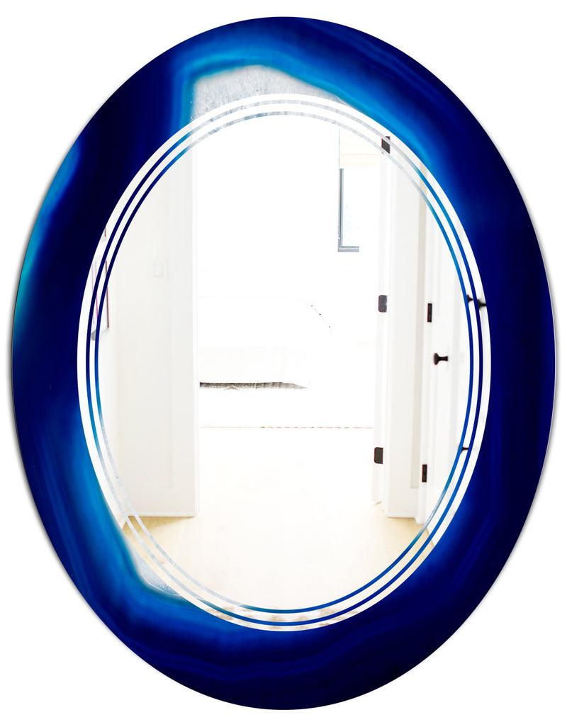 DesignQ Slice Of Blue Agate Crystal - Modern Round Or Oval Wall Mirror - Triple C
