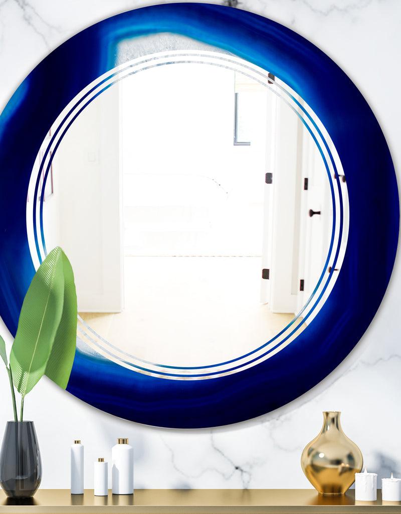 DesignQ Slice of blue agate crystal - Modern Round or Oval Wall Mirror - Triple C
