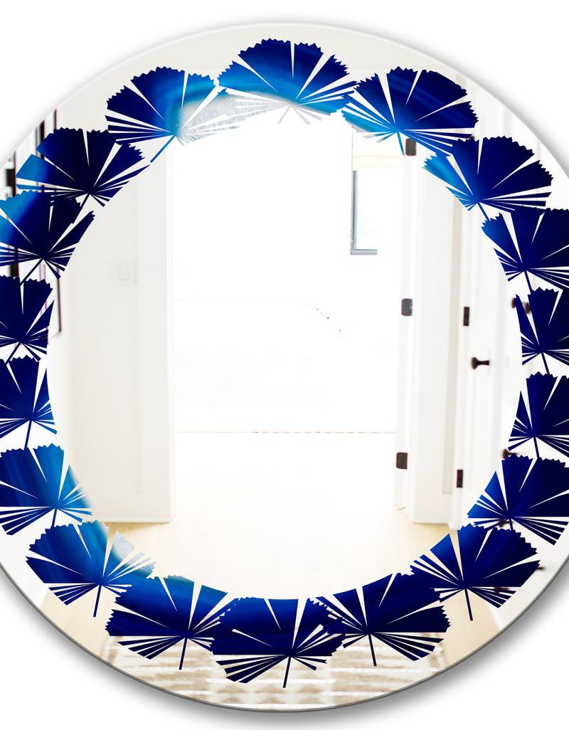 DesignQ Slice Of Blue Agate Crystal - Modern Round Or Oval Wall Mirror - Leaves
